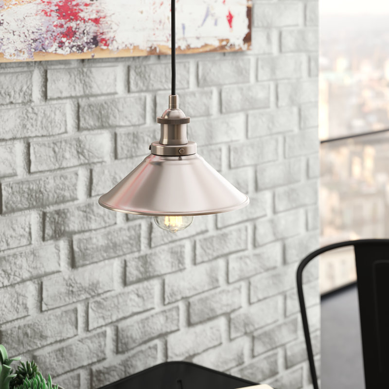 Luminaire suspendu conique à 1 lumière Gravette, Nickel brossé