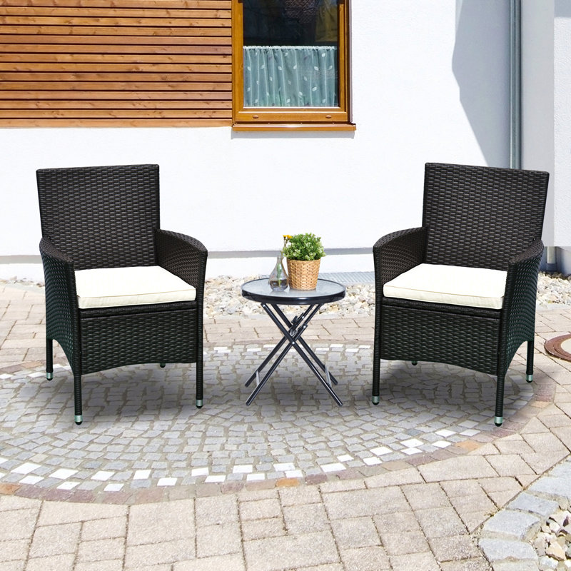 Ensemble de 2 chaises de salle à manger en osier de rotin avec coussins et pieds antidérapants, chaises de patio empilables