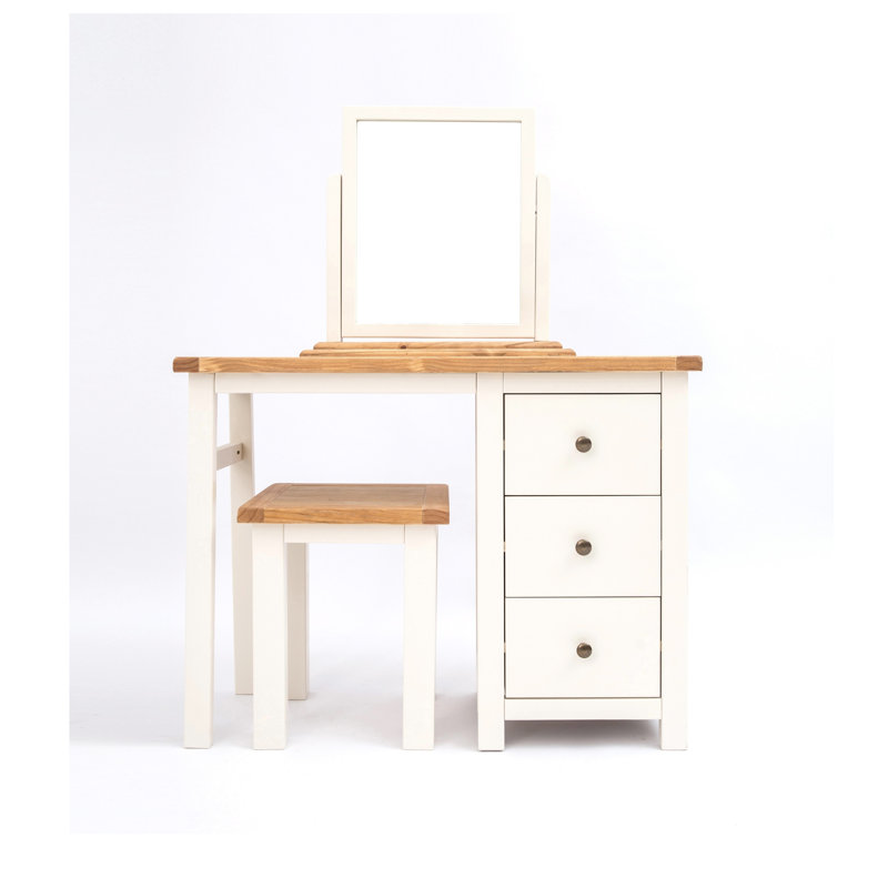 Pompey Dressing Table with Mirror, Off White/Brown/Bronze