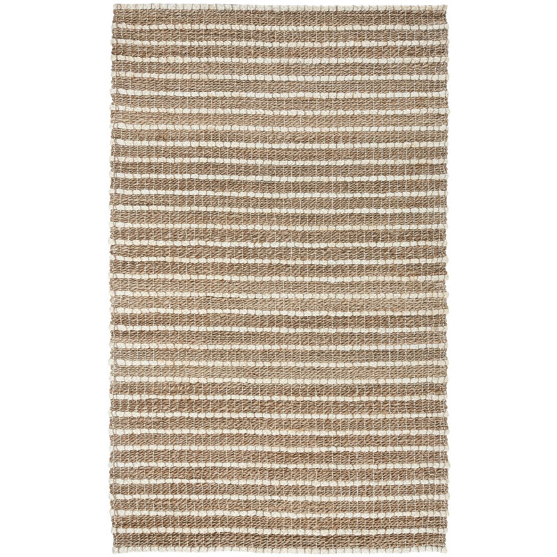 Tapis rectangulaire rayé tissé à la main brun / blanc, Rectangle de 5 pi x 8 pi