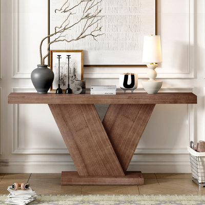 Console moderne à pieds en X, L 66 po, placage en bois massif, canapé de couloir d'entrée étroit, finition noyer | Idée cadeau
