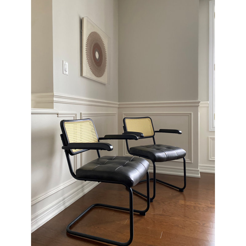 Style Rattan Back Upholstered Seat Dining & Arm Chair, Black