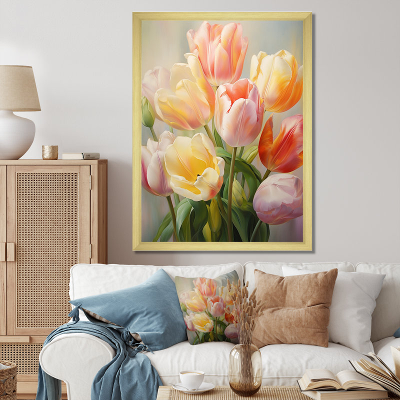 Tulips Romantic Impression - Tulips Framed Canvas Print, Gold Picture Framed, 32" H x 24" W x 1" D