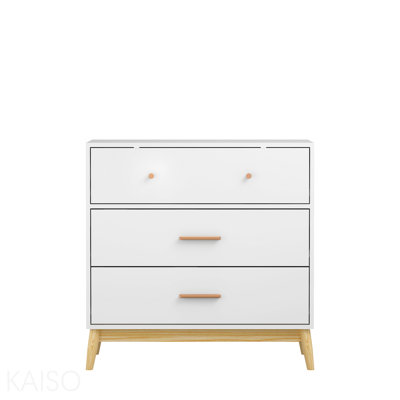 Armoire de rangement à 3 tiroirs de style nordique, commode blanche moderne avec poignées en or rose et base en bois massif, petit espace de rangement pour bureau, chambre d'enfant, chambre de bébé