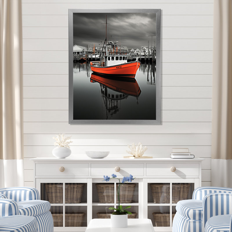 Port Port Silhouette I - décoration murale nautique et plage, H 44 po x l 34 po x P 1,5 po, Cadre photo argenté