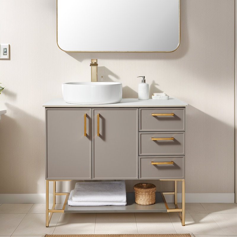 Ensemble de meuble-lavabo sur pied simple 36 po avec plateau en marbre artificiel 36 po