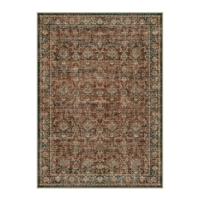 Tapis rétro rouge-brun Nico, Rectangle 7 pi 9 po x 9 pi 9 po