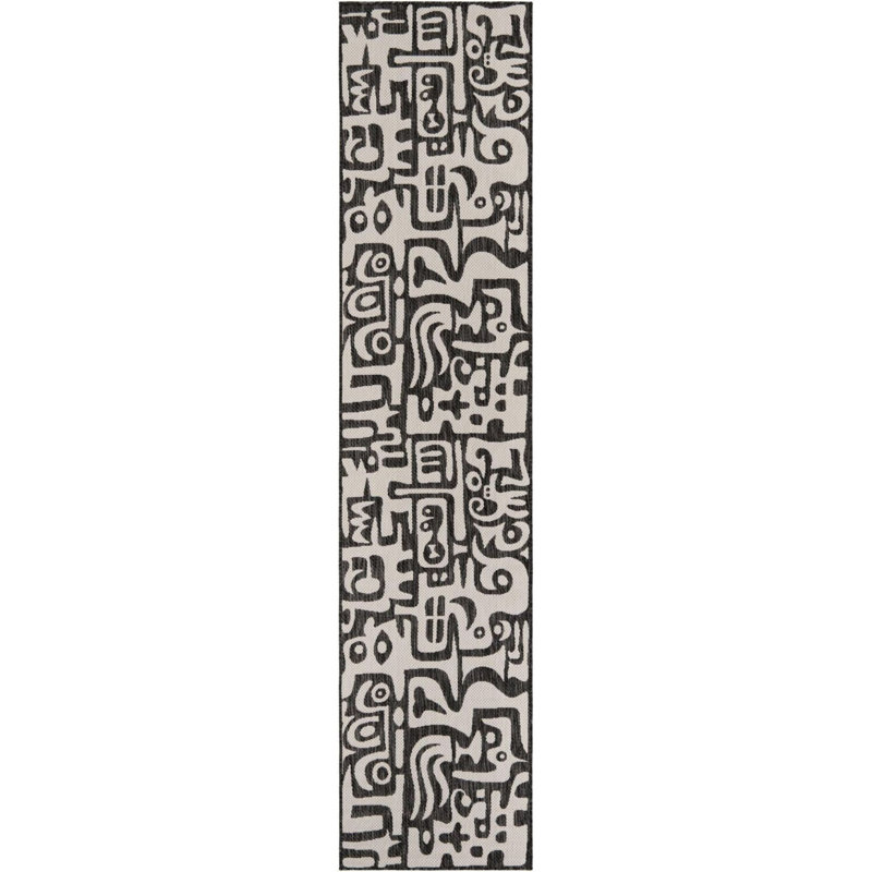 Tapis contemporain de couleur noire Nykeia, Tapis de couloir 2 pi 7 po x 12 pi