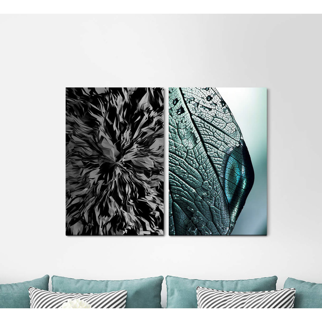 2-tlg. Leinwandbilder-Set - Grafikdruck „Abstract Black Structure Modern Serious Dark”