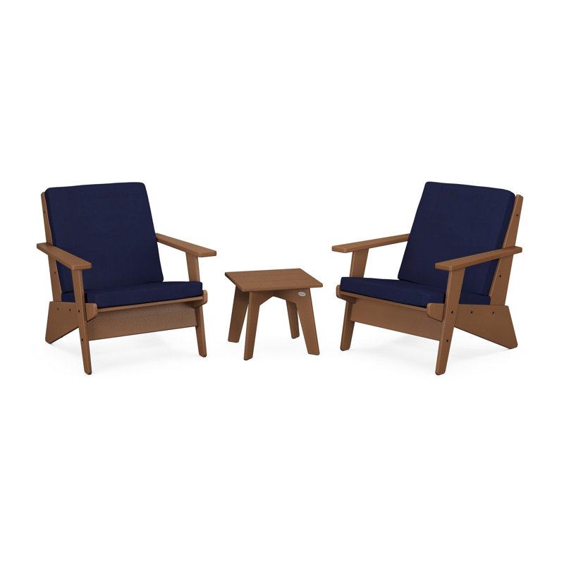 Riviera Modern Lounge 3-Piece Set, Teak, Navy
