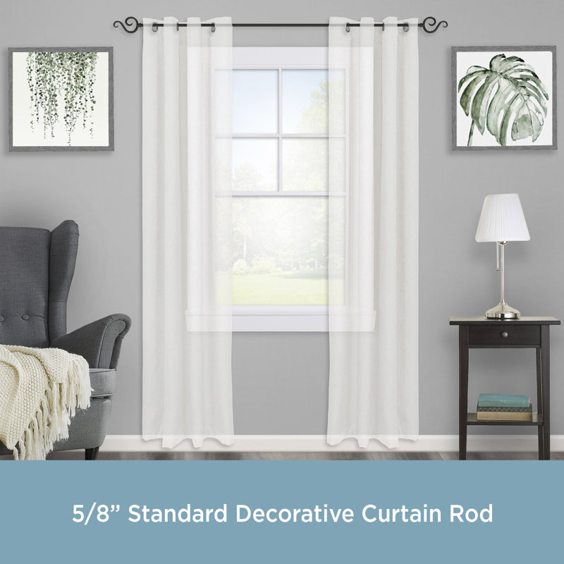Black Scroll Hook Adjustable Curtain Rod with Plastic Finials