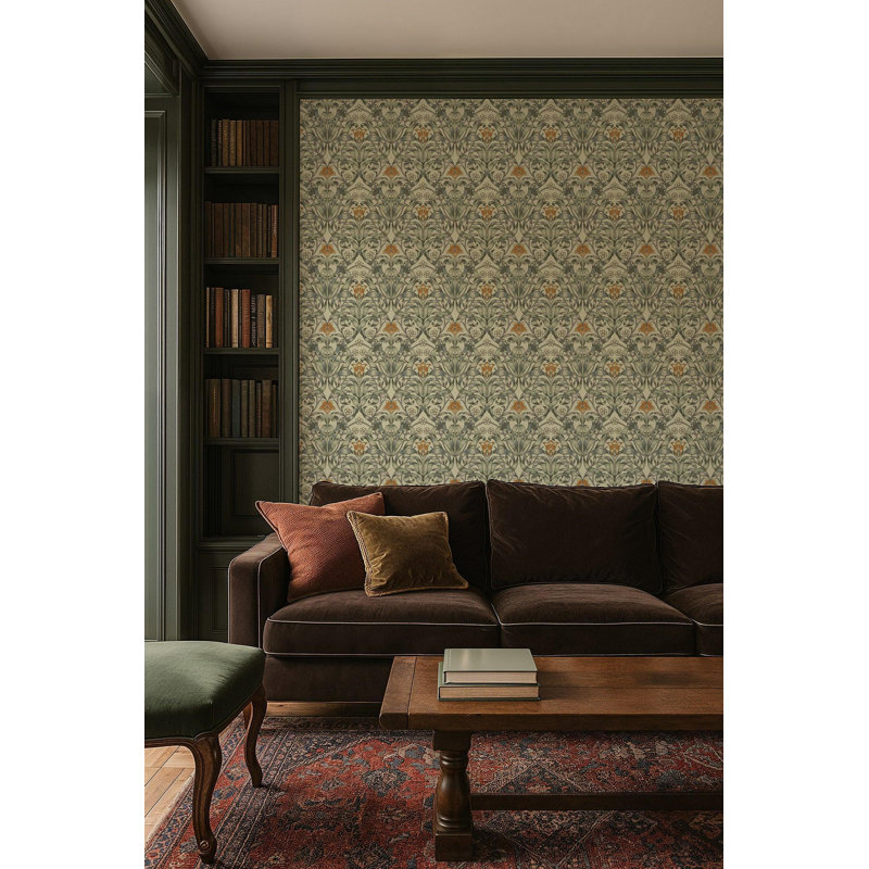 Ribbon Lily - Wallpaper, Traditional Taupe, Peel & Stick