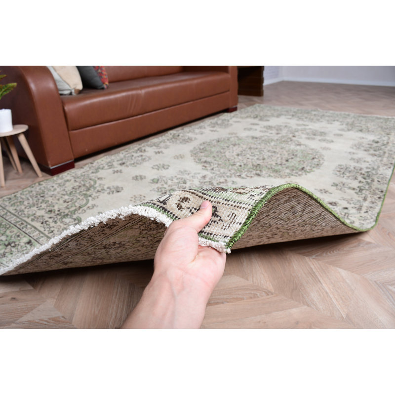 Tapis turc rétro de style Anatolian beige avec motif de médaillon pour grand salon