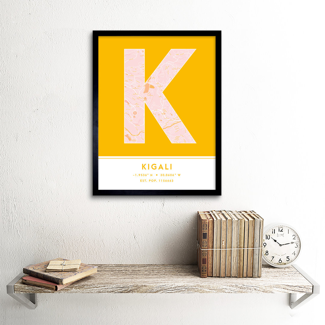 Kigali City Map Kigali Rwanda City Map Yellow - Single Picture Frame Typography