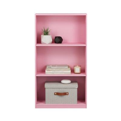 Basic 3-Tier Bookcase Pink Storage Shelves Kids Room Nursery Decor