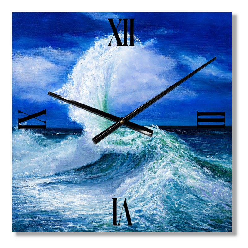 Vagues se brisant pendant la marée sauvage - Horloge murale nautique et côtière, Petit