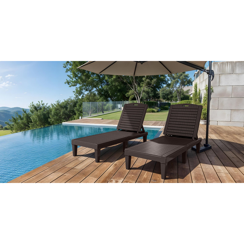 Chaise longue simple en résine pour l'extérieur avec dossier réglable, Brun