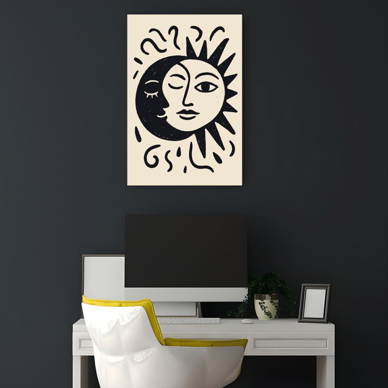 Sun And Moon Unity Abstract Ethereal Mystical Landscape Nature Wall Art Print 1 Piece Wrapped Canvas Wall Art