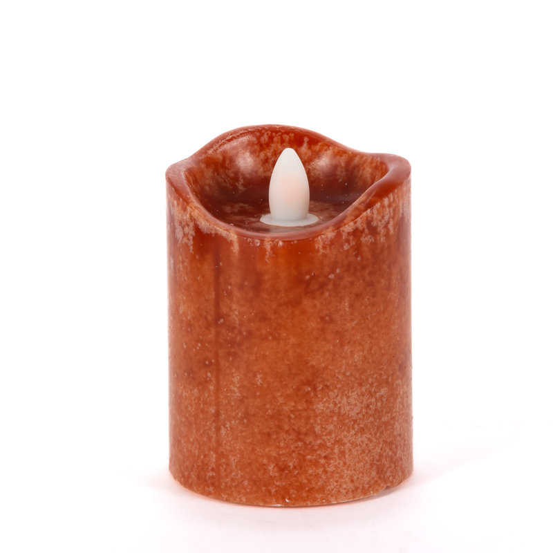 Set Of 3 Ivory Led Pillar Candles With Aurora Flame And Remote, Brown