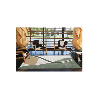 Tapis rayé vert à motif tissé et lavable