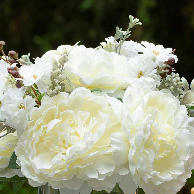 Silk Peony Arrangement in Vase, Cream
