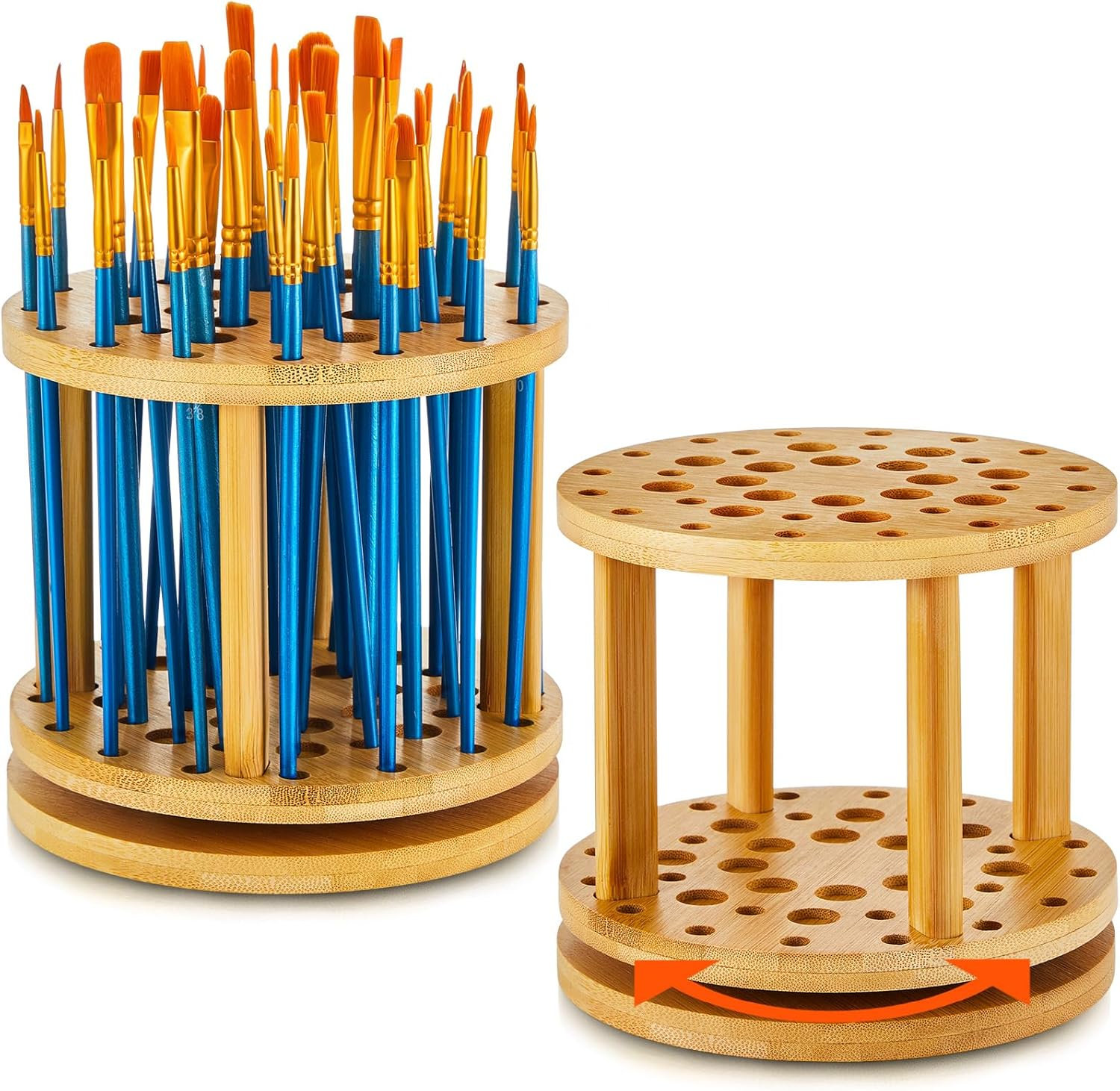 Foundry Select 2 Pieces 360 Rotating Paint Brush Holder 40 Holes Wooden Foundry Select 2 Pieces 360 Rotating Paint Brush Holder 40 Holes Wooden