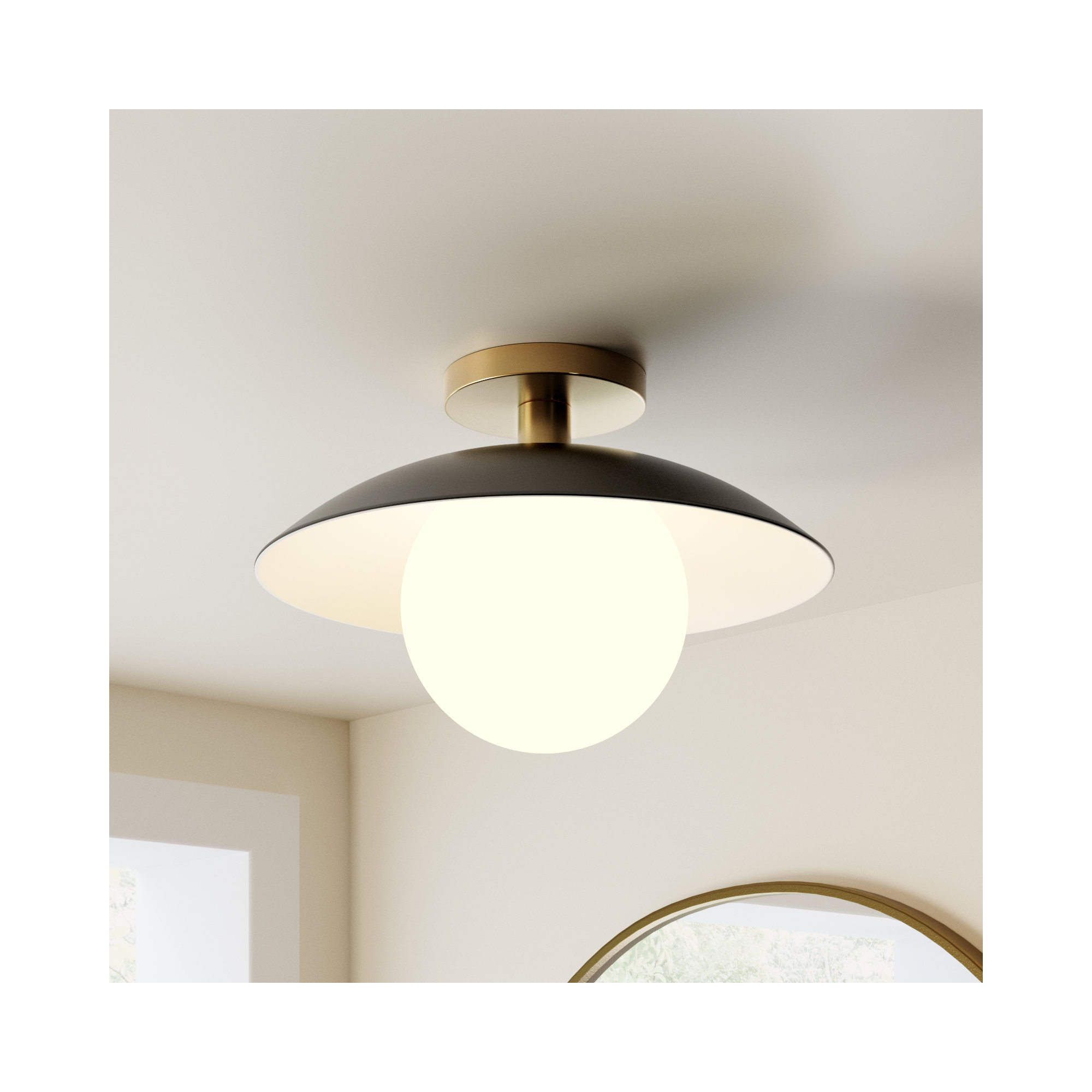 Robin Single Light Glass Semi Flush Mount, Matte Black