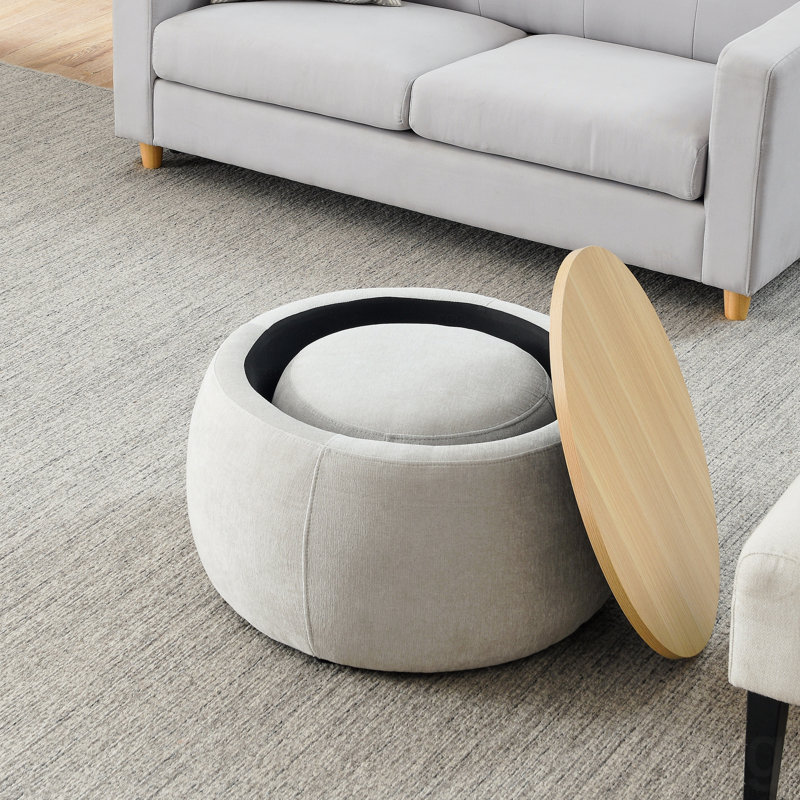 Repose-pieds de rangement rond en forme de table de bout et de repose-pieds 2 en 1, Gris