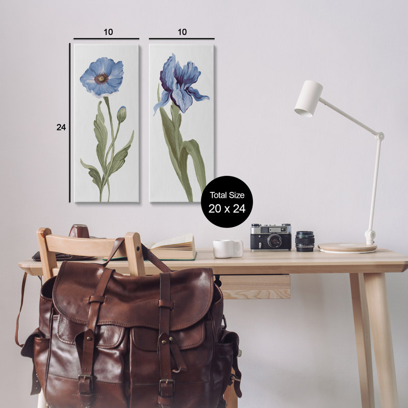"Blue Poppy and Iris Flowers", ensemble de 2 toiles d'art par Elizabeth Medley, H 24 po x l 10 po