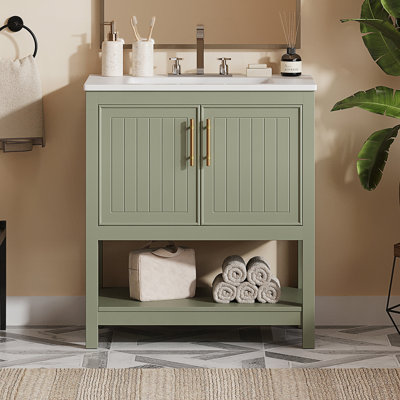 Meuble-lavabo de salle de bain avec lavabo en céramique et rangement polyvalent