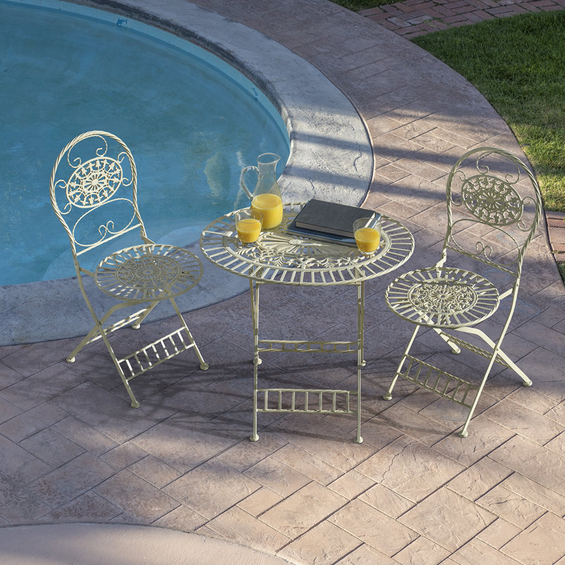 2 - Person Patio Dining Set with Round Table , Cushions Included, Natural White