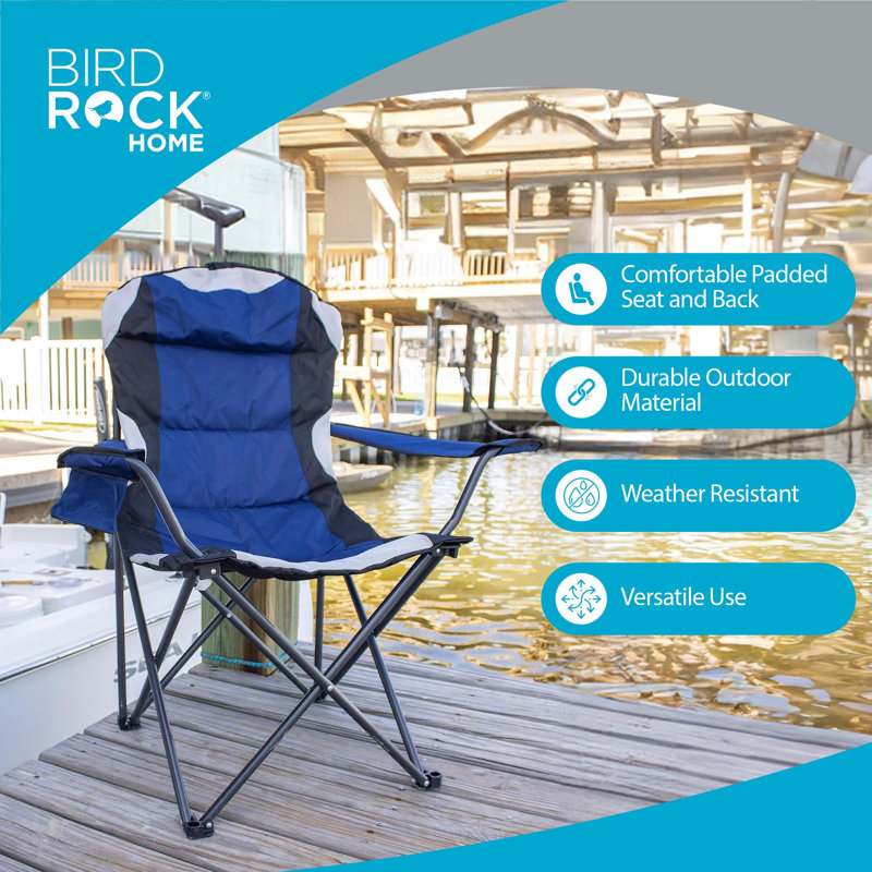 Padded Folding Camping Chairs 2 Pack - Heavy Duty Portable Folding Chairs for Outside Sports Quad, Beach, Camp, Lawn, or Tailgating with Cup Holder and Carrying Bag (Navy Blue)