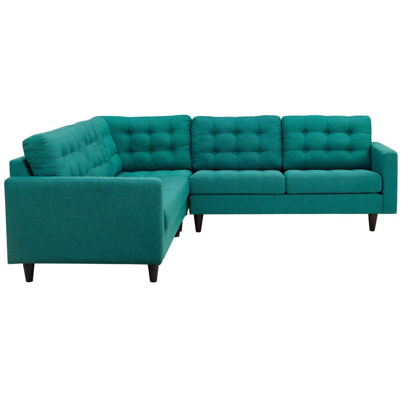 Empress 3 Piece Upholstered Fabric Sectional Sofa Set, Teal Plainweave