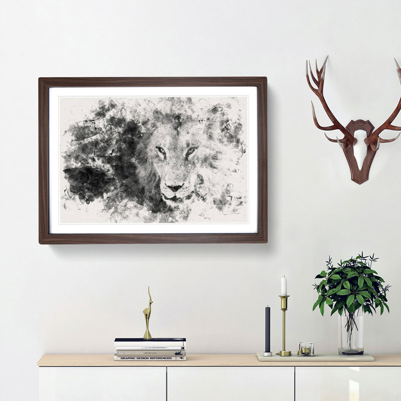 Portrait of a Lion - Picture Frame Graphic Art Print, Walnut Framed, 62cm H x 87cm W x 2cm D