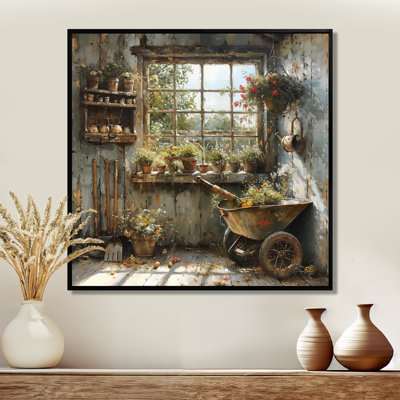 Grey green A rustic charming garden shed - Farm Canvas Print