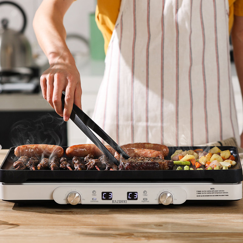 Razorri Electric Induction Cooktop, Removable Cast Iron Griddle Pan Non-Stick, 1800W Double Burner