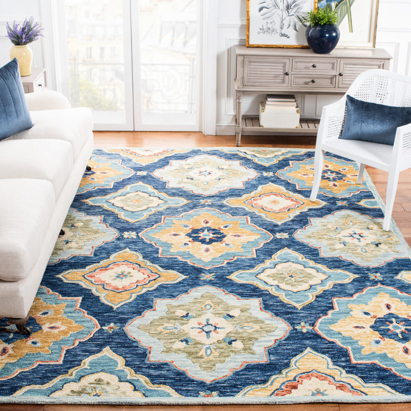 Tapis bleu marine en laine touffeté à la main Deacon, Rectangle 8 pi x 10 pi