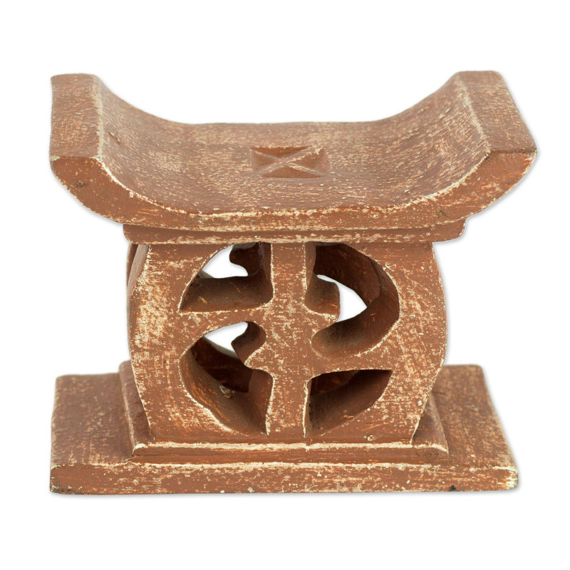 Tabouret d'appoint en bois Aedan Adinkra, Brun