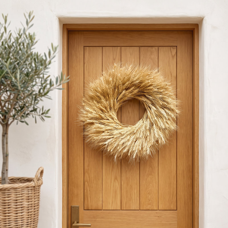 Preserved Natural Blonde Wheat 22" Fall Wreath, 22'' H x 22'' W