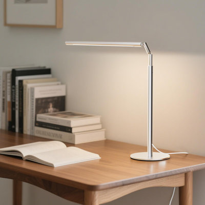 Metal Desk Lamp For Home Office - Foldable LED Table Lamp For Reading, 4 Color & 6 Brightness, 15W Dimmable Desk Light With Flexible Arm, Eye-Caring Desktop Lamp For College Dorm, Silver