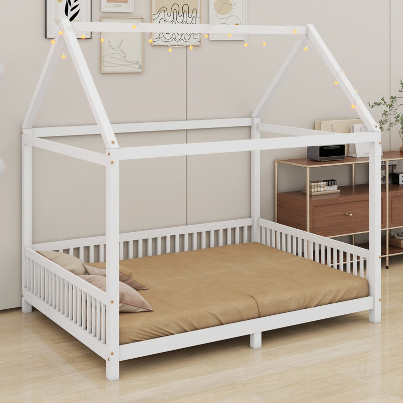 Lit en bois avec garde-corps et DEL, Lit simple
