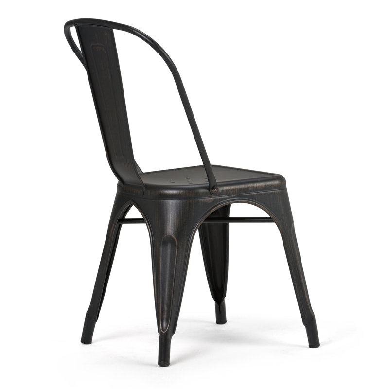 Distressed Black and Copper Metal Stacking Side Chair Set