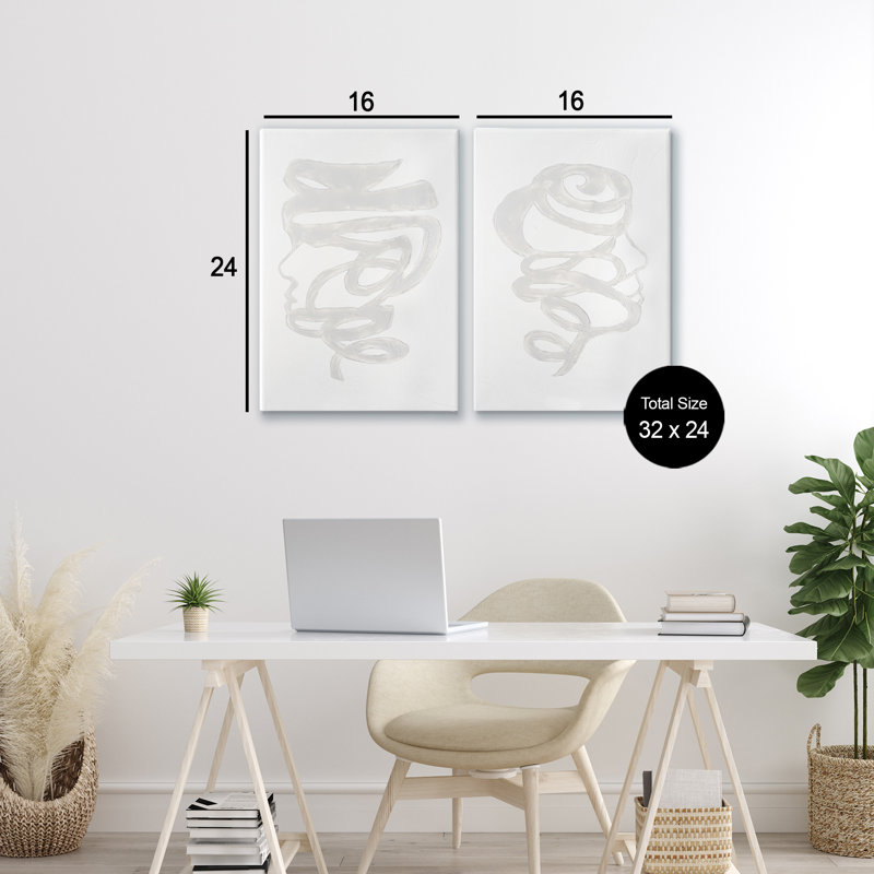 Ensemble de 2 toiles en spirale minimaliste, design par Vanna Lam, H 24 po x l 16 po