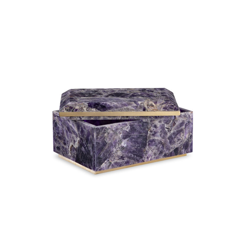 Handmade Amethyst Decorative Box with Brass Trim