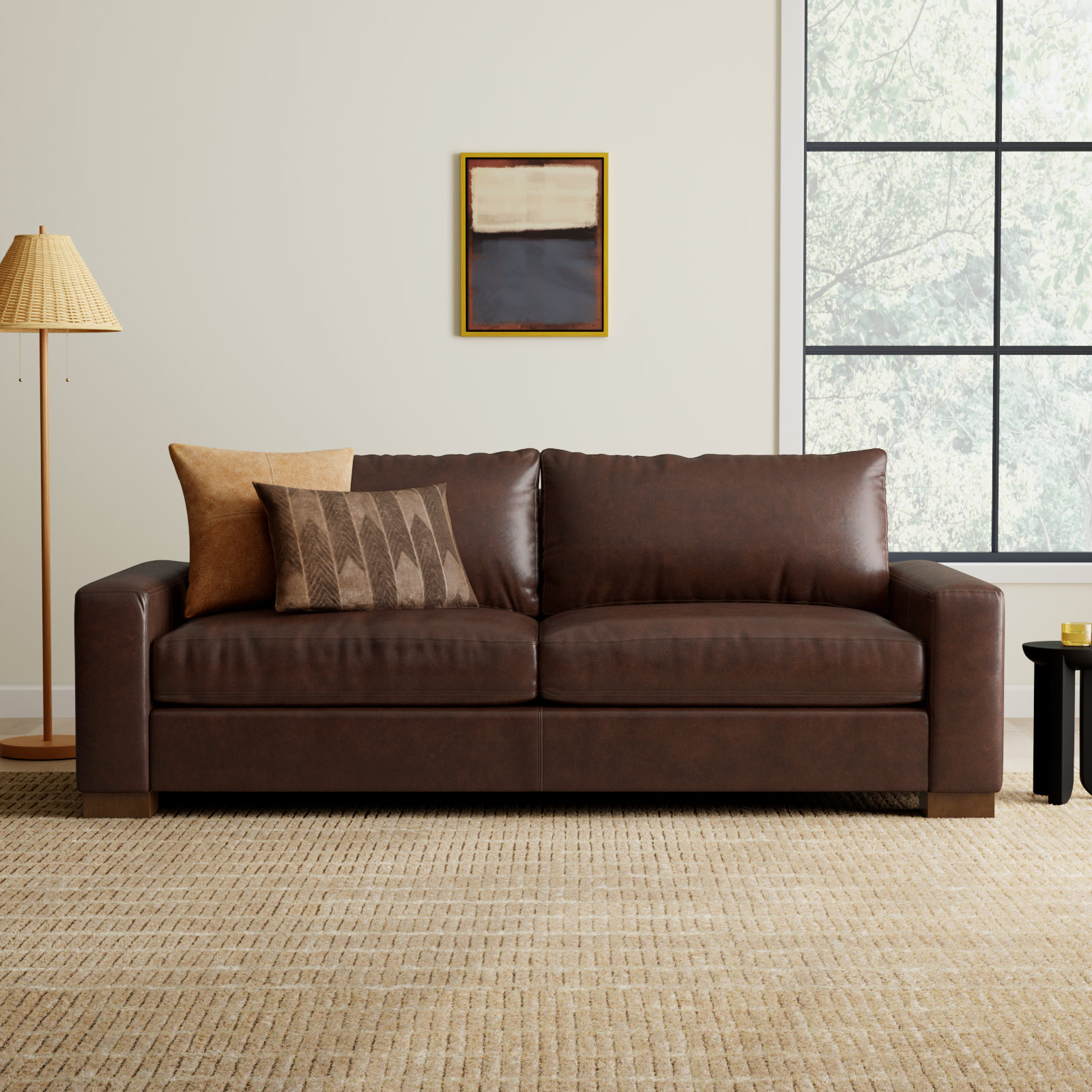 Jonie 91" Genuine Leather Sofa , Bistro Rustic Genuine Leather