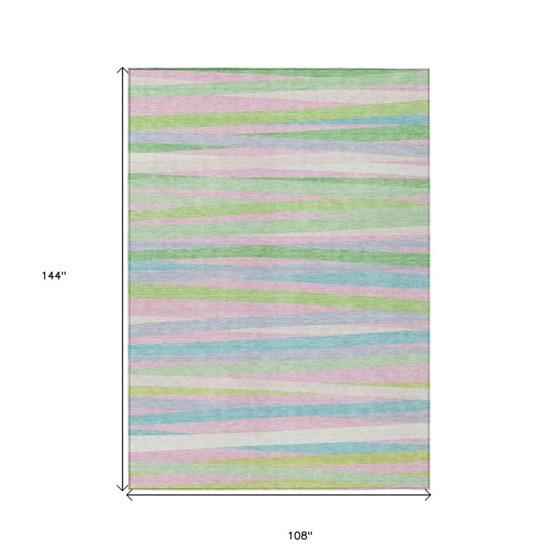 Tapis intérieur lavable rayé vert et rose 9 'X 12' Mint