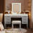 48" Vanity Desk With Mirror And Lights, Makeup Vanity With 7 Drawers And Cushioned Stool, Classic Grey Finish Dressing Table With Hollow Design Drawer For Bedroom, Rubber Wood Legs-233183891