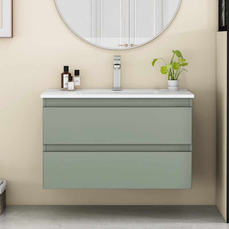 Meuble-lavabo mural 32 po avec lavabo, Vert