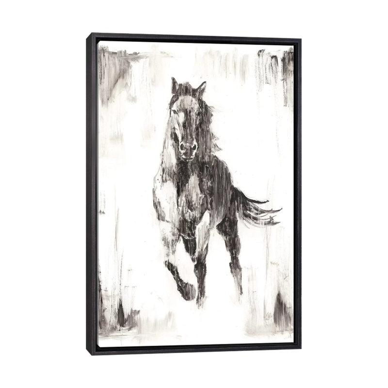 « Rustic Black Stallion II » par Ethan Harper, reproduction d’art sur toile, Pas de tapis, Toile avec cadre noir patiné