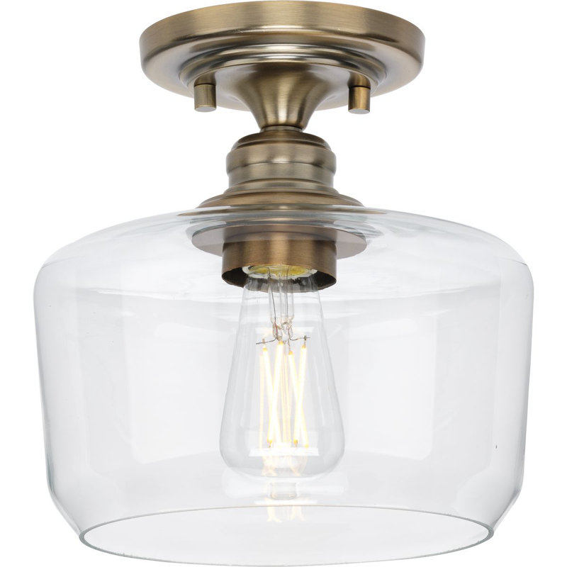 Plafonnier semi-encastré 1 lumière 9 po, Laiton rétro